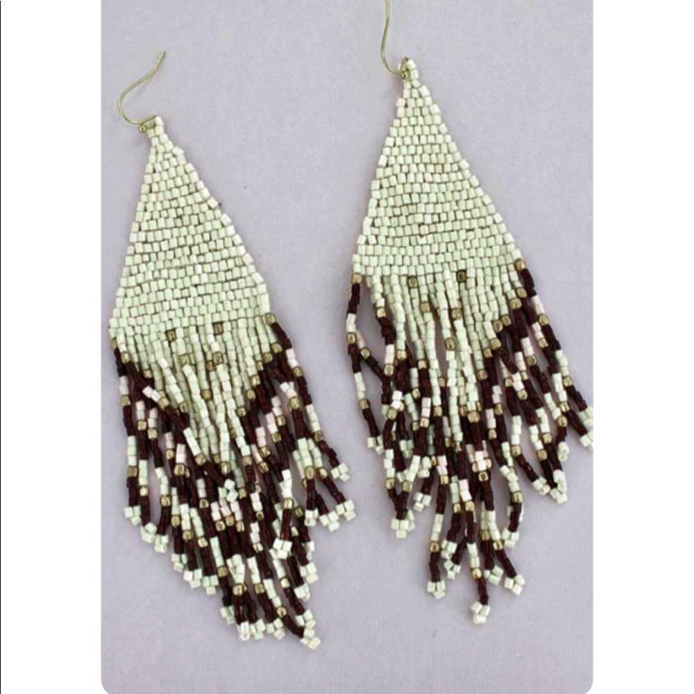 Off White Seed Bead Drop Earrings